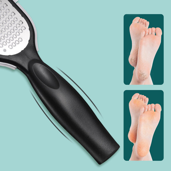 Mænds dobbeltsidede fodfil i rustfrit stål, ergonomisk håndtag, sort/hvid, til hjemmefodpleje