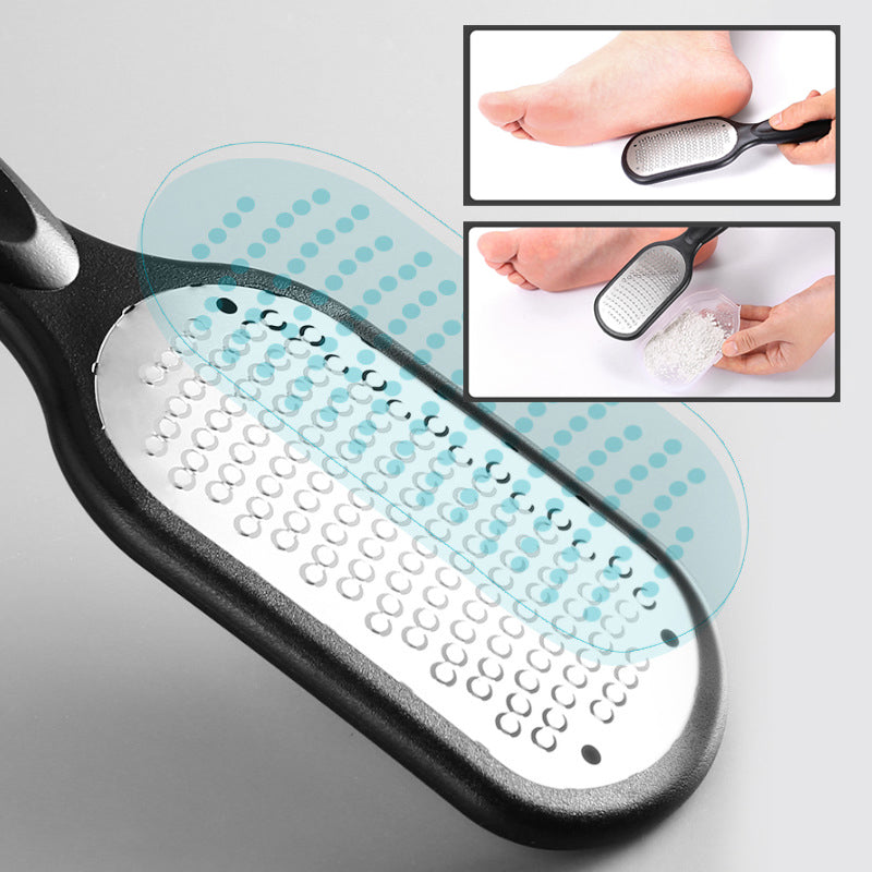 Mænds dobbeltsidede fodfil i rustfrit stål, ergonomisk håndtag, sort/hvid, til hjemmefodpleje