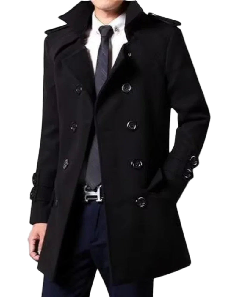 Miesten kaksirivinen villasekoite villatakki, smart fit, muodostaa tyylikkään ja lämpimän ilmeen, sopii eri asuihin.