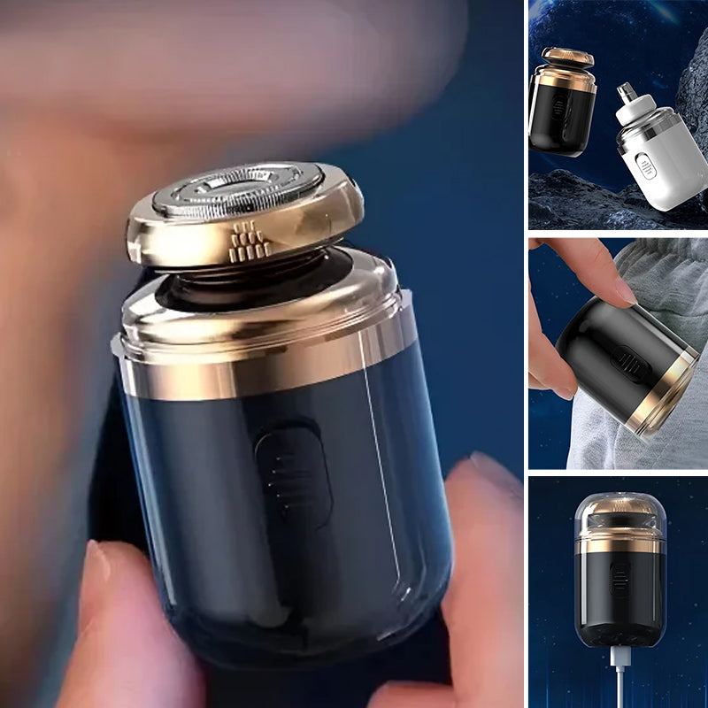 Kompakt barbermaskine til mænd, sort og sølv, USB-C-opladning, kompakt størrelse og effektive netblade.