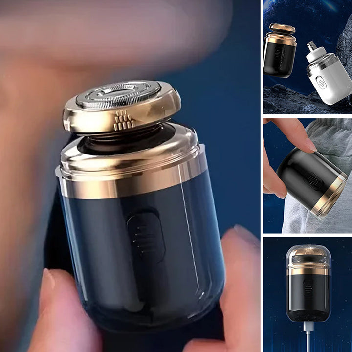 Kompakt barbermaskine til mænd, sort og sølv, USB-C-opladning, kompakt størrelse og effektive netblade.