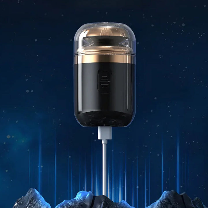 Kompakt barbermaskine til mænd, sort og sølv, USB-C-opladning, kompakt størrelse og effektive netblade.