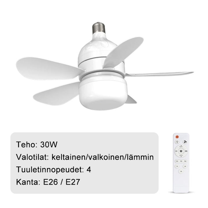 Herre loftventilator med LED-lys, moderne design, sort ramme, klar belysning og køling i én pakke.