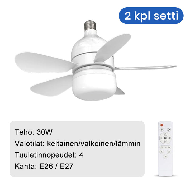 Herre loftventilator med LED-lys, moderne design, sort ramme, klar belysning og køling i én pakke.