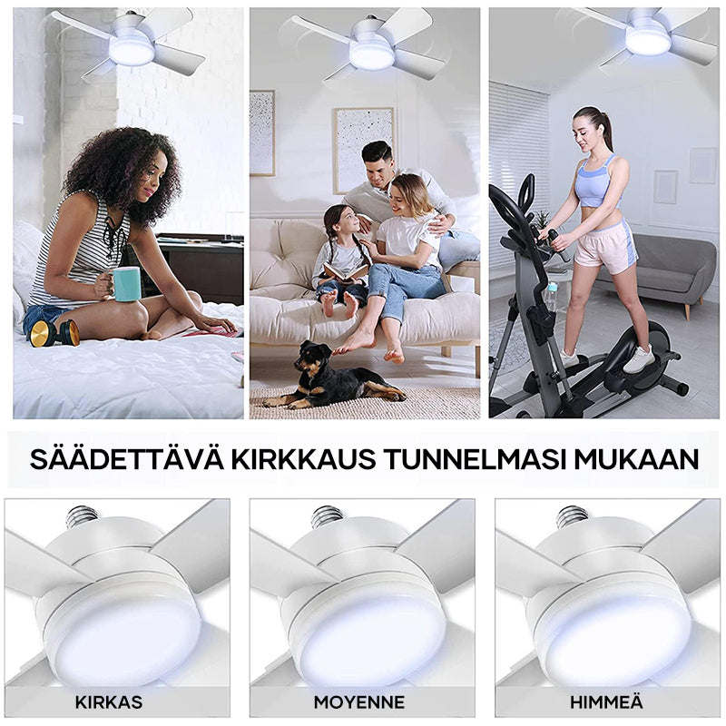 Herre loftventilator med LED-lys, moderne design, sort ramme, klar belysning og køling i én pakke.