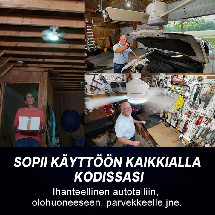 Herre loftventilator med LED-lys, moderne design, sort ramme, klar belysning og køling i én pakke.
