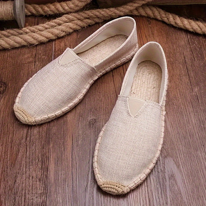Herre lette espadriller i sommerens farver, beige, grå, sort, med åndbart design og slip-on komfort.