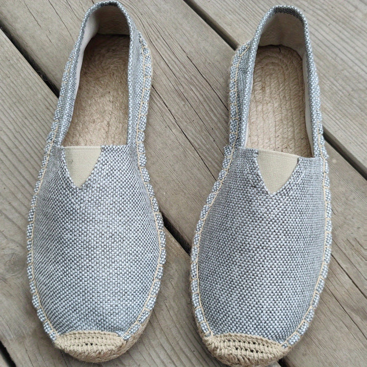 Herre lette espadriller i sommerens farver, beige, grå, sort, med åndbart design og slip-on komfort.