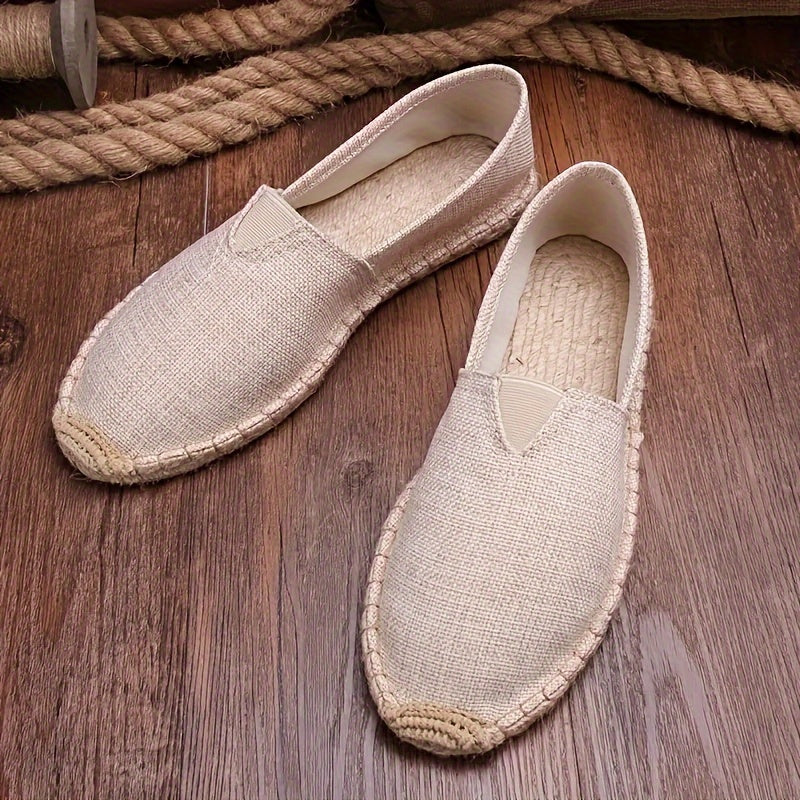 Herre lette espadriller i sommerens farver, beige, grå, sort, med åndbart design og slip-on komfort.