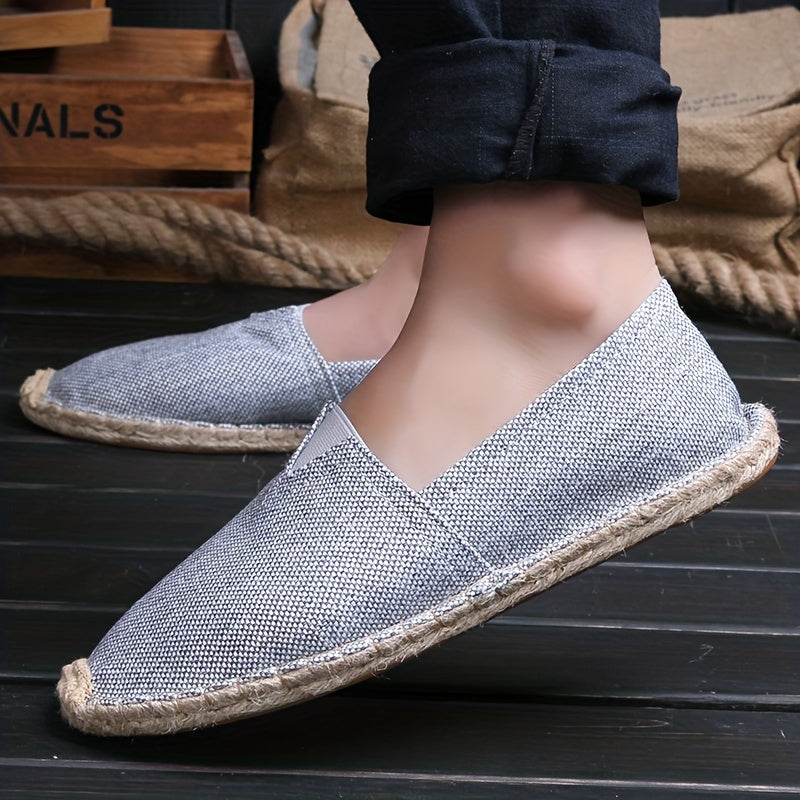 Herre lette espadriller i sommerens farver, beige, grå, sort, med åndbart design og slip-on komfort.