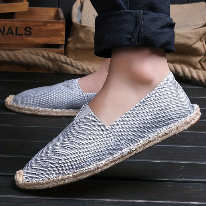Herre lette espadriller i sommerens farver, beige, grå, sort, med åndbart design og slip-on komfort.