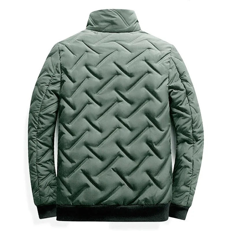 Herre let vinterjakke med lynlås, grå farve, slidstærkt materiale, let isolering, stilfuld og behagelig pasform.