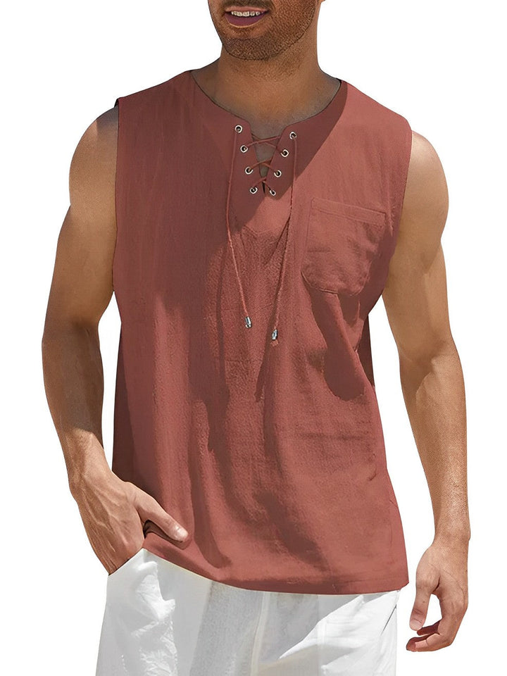 Miesten kevyt puuvillainen hengittävä tanktop, valkoinen, hihaton, rento ja urheilullinen look kesäksi.