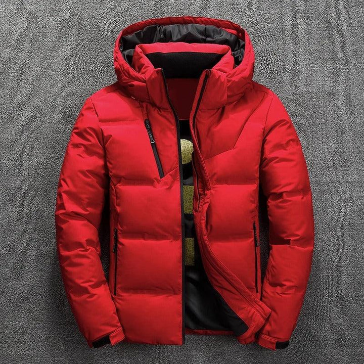 Herre letvægts dunjakke, moderne puffer-design, sort farve, varm og stilfuld vinterjakke