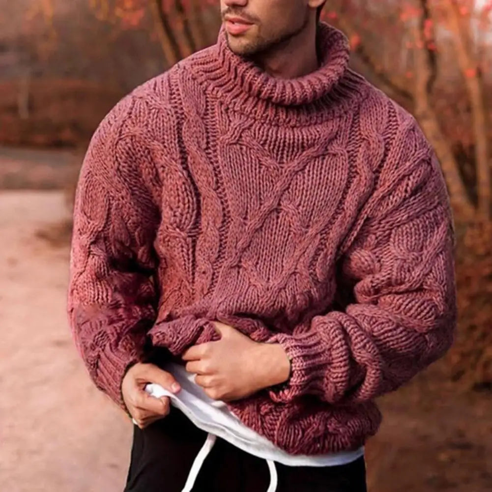 "Miesten kierretty turtleneck neulepaita, yksivärinen, lämpimästä villasta. Tyylikäs ja mukava syksyn ja talven säähän."