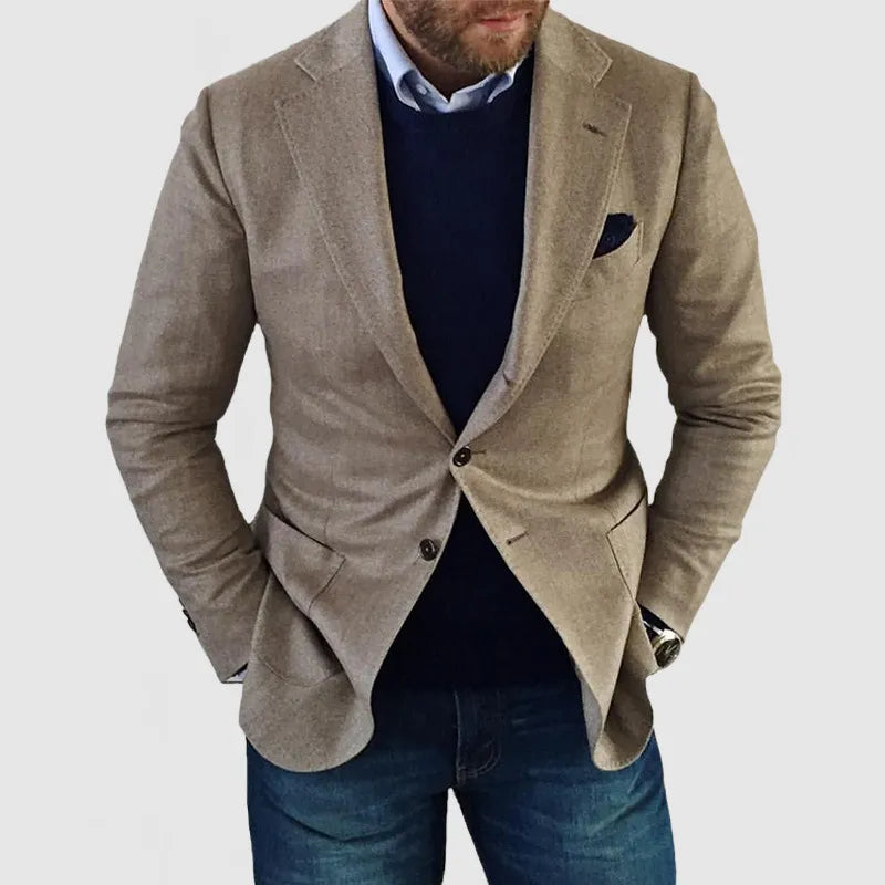 Herre klassisk blazer, elegant snit, mørkeblå, velegnet til både arbejde og fest.
