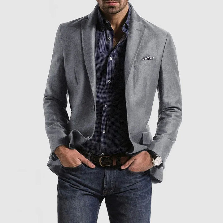 Herre klassisk blazer, elegant snit, mørkeblå, velegnet til både arbejde og fest.