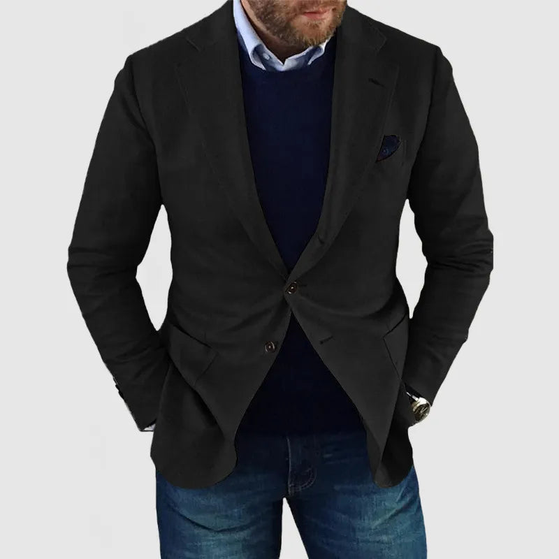 Herre klassisk blazer, elegant snit, mørkeblå, velegnet til både arbejde og fest.