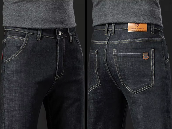 "Miesten lampaanvuori farkut, suorat ja korkeavyötäröiset, lämmin talvityyli, joustava denim kangas"