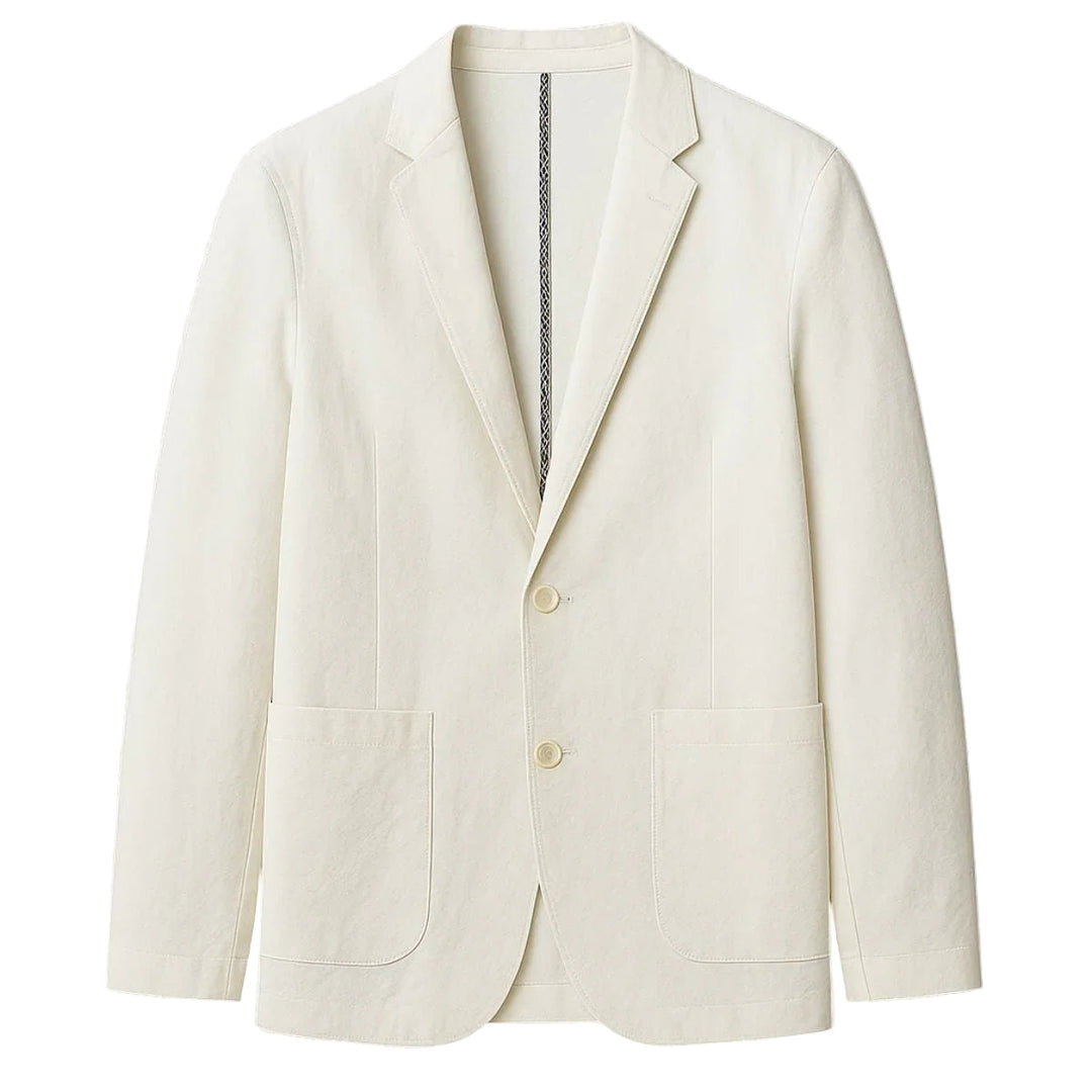 Herre linnedblazer forfra - moderne, let og stilfuld, perfekt til forår og sommer.