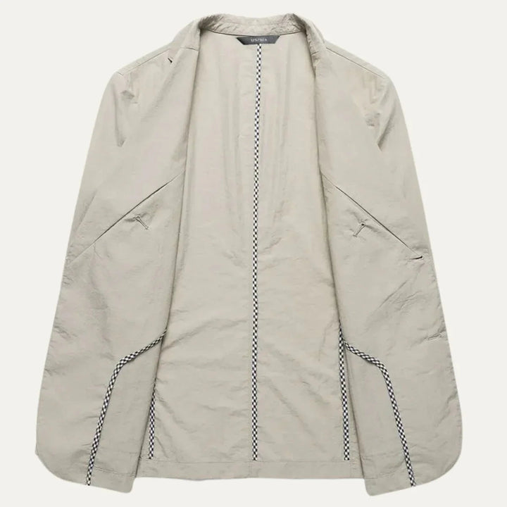 Herre linnedblazer forfra - moderne, let og stilfuld, perfekt til forår og sommer.