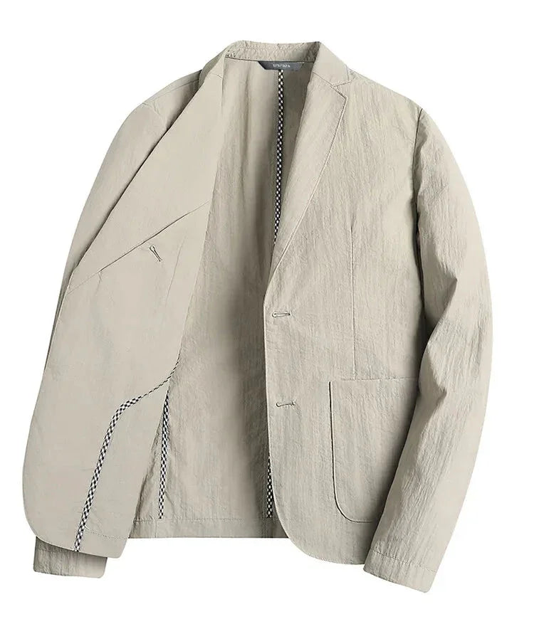 Herre linnedblazer forfra - moderne, let og stilfuld, perfekt til forår og sommer.