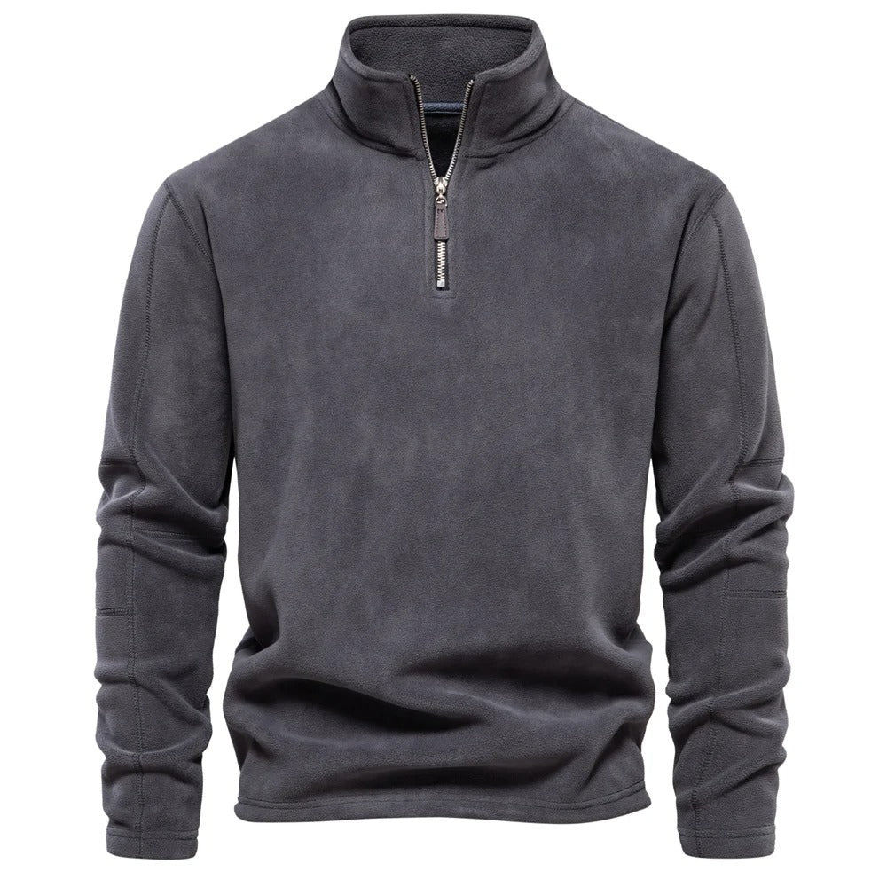 Miesten lämmin fleece soft shell -takki, hengittävä, moderni muotoilu, vetoketjullinen kaulus, tummansininen sävy.