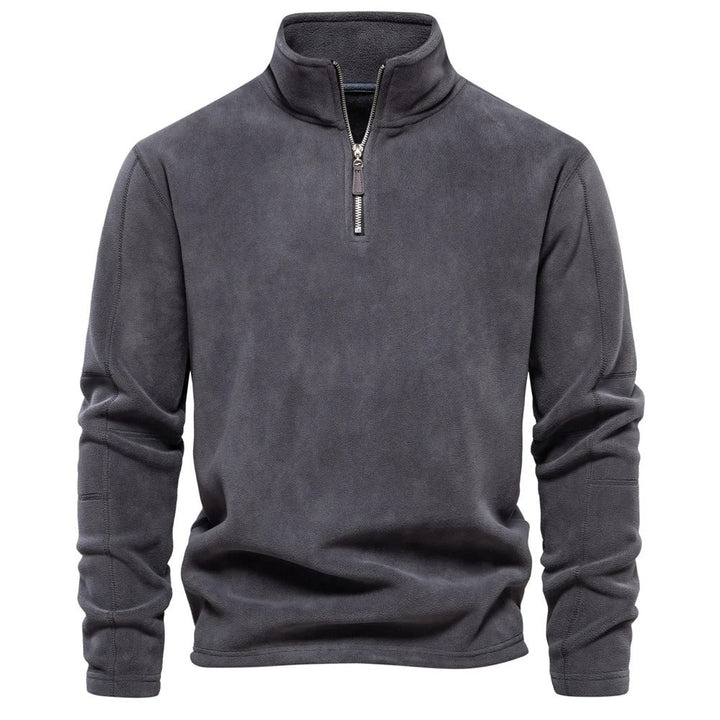 Miesten lämmin fleece soft shell -takki, hengittävä, moderni muotoilu, vetoketjullinen kaulus, tummansininen sävy.