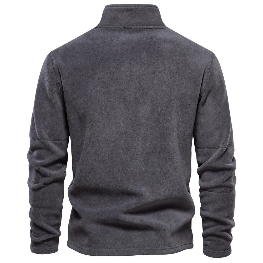 Miesten lämmin fleece soft shell -takki, hengittävä, moderni muotoilu, vetoketjullinen kaulus, tummansininen sävy.