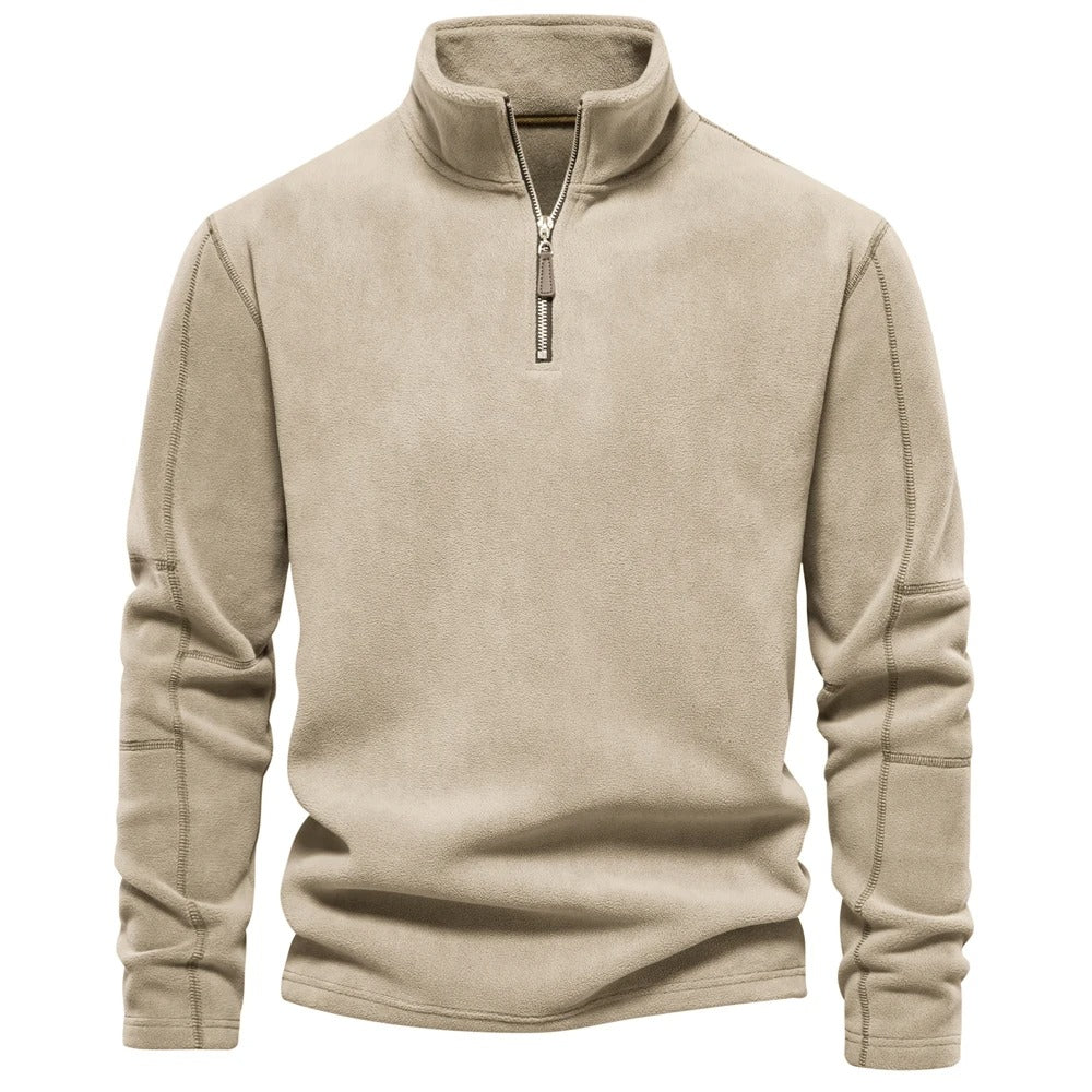 Miesten lämmin fleece soft shell -takki, hengittävä, moderni muotoilu, vetoketjullinen kaulus, tummansininen sävy.