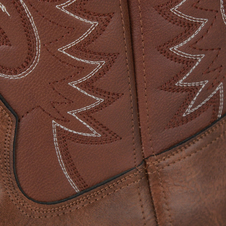 Miesten länsimaiset cowboy-keinonahkasaappaat toteemikuviolla, kestävä PU-nahka, slip-on, keskikorkea malli.
