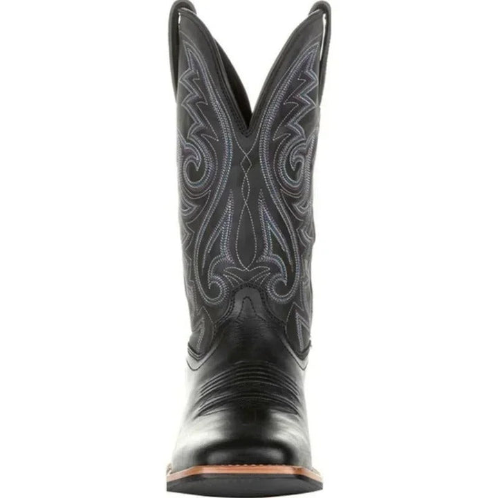 Miesten länsimaiset cowboy-keinonahkasaappaat toteemikuviolla, kestävä PU-nahka, slip-on, keskikorkea malli.