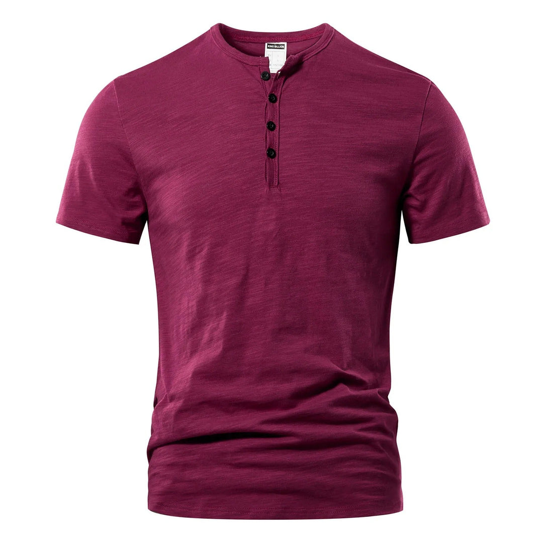 "Miesten lyhythihainen Henley-T-paita, harmaa, napitettava kaulus, rento kesätyyli, pehmeä ja hengittävä kangas."