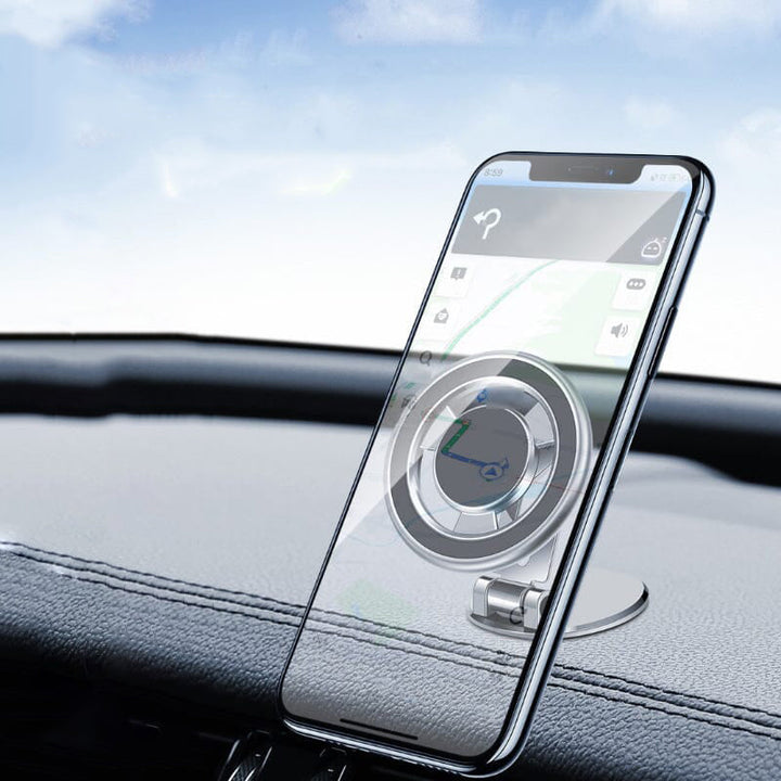 Herre magnetisk telefonholder til bil, sølvfarvet, kompakt og 360° roterbar, sikker og nem at installere.