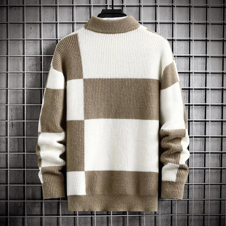 Miesten minimalistinen villapaita, pehmeä ja lämmin, ajaton design, harmaa väri, mukava istuvuus ja tyylikkyys.