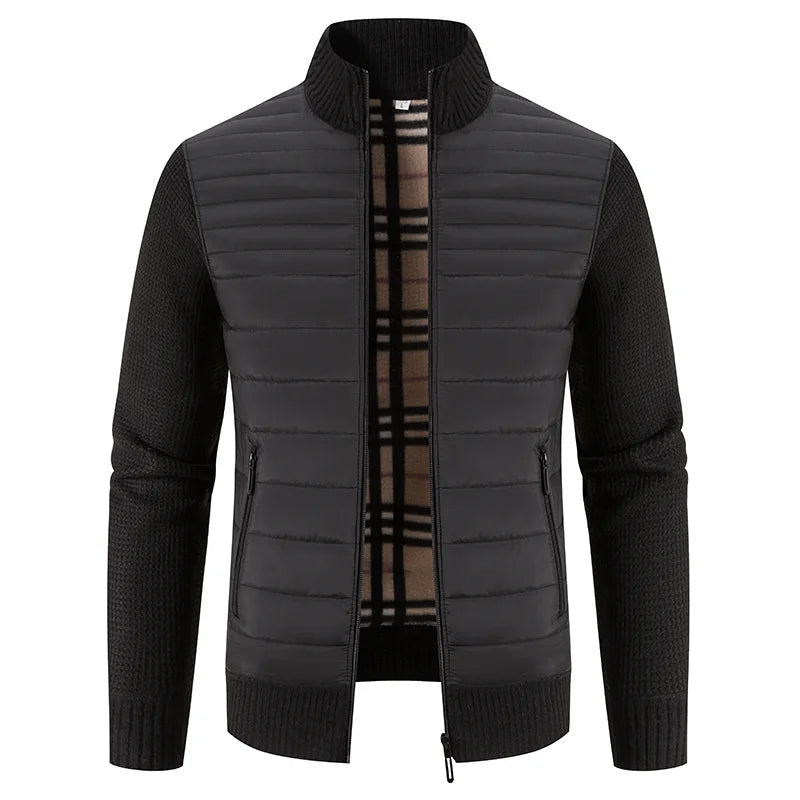 Mænds moderne fleecejakke, varm fleeceforing, stilfuldt design, elastiske ribmanchetter, bagfra