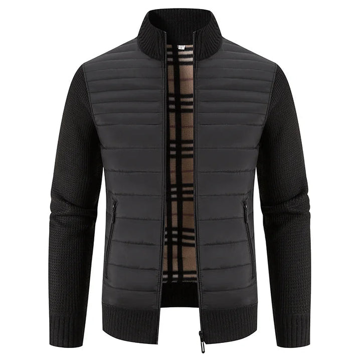 Mænds moderne fleecejakke, varm fleeceforing, stilfuldt design, elastiske ribmanchetter, bagfra