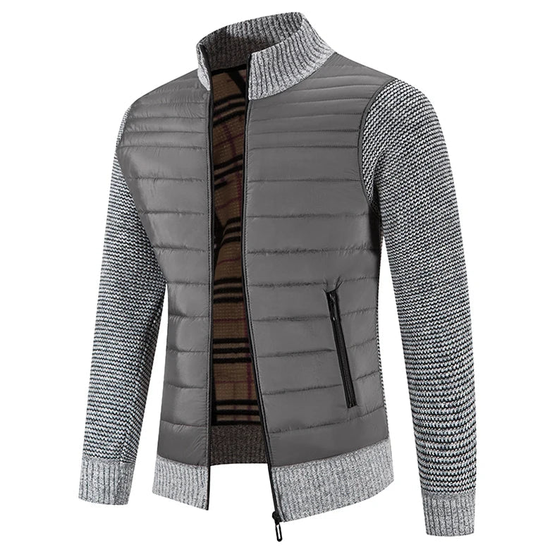 Mænds moderne fleecejakke, varm fleeceforing, stilfuldt design, elastiske ribmanchetter, detaljer