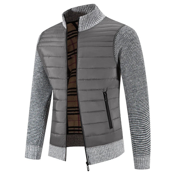 Mænds moderne fleecejakke, varm fleeceforing, stilfuldt design, elastiske ribmanchetter, detaljer