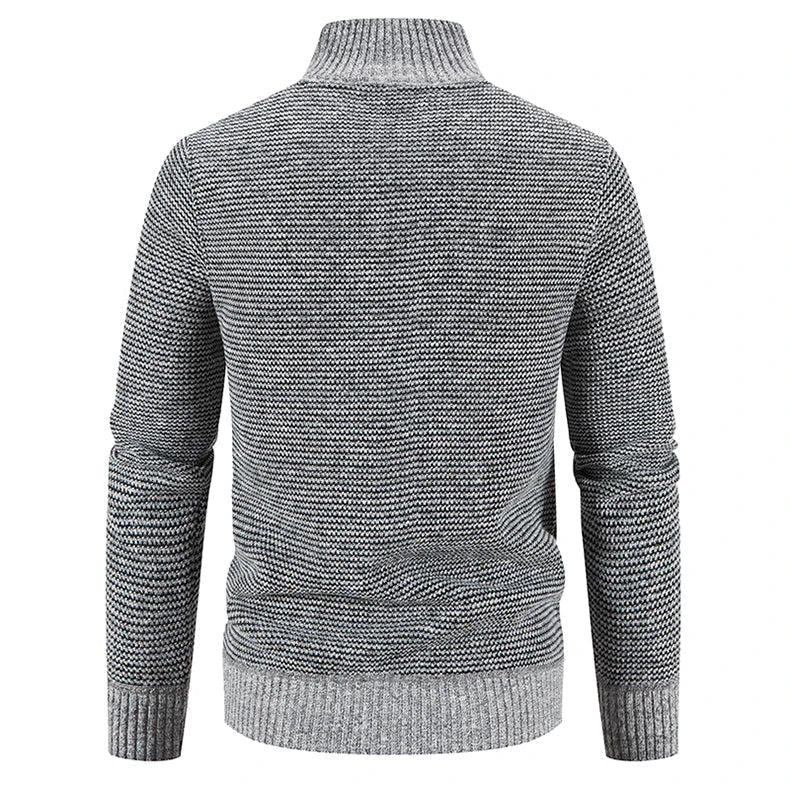 Mænds moderne fleecejakke, varm fleeceforing, stilfuldt design, elastiske ribmanchetter, detaljer