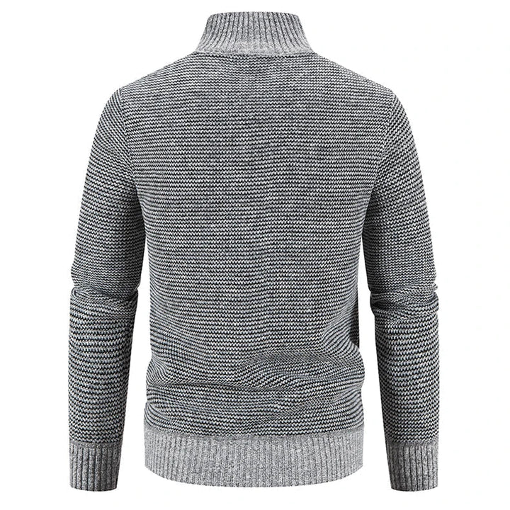 Mænds moderne fleecejakke, varm fleeceforing, stilfuldt design, elastiske ribmanchetter, detaljer
