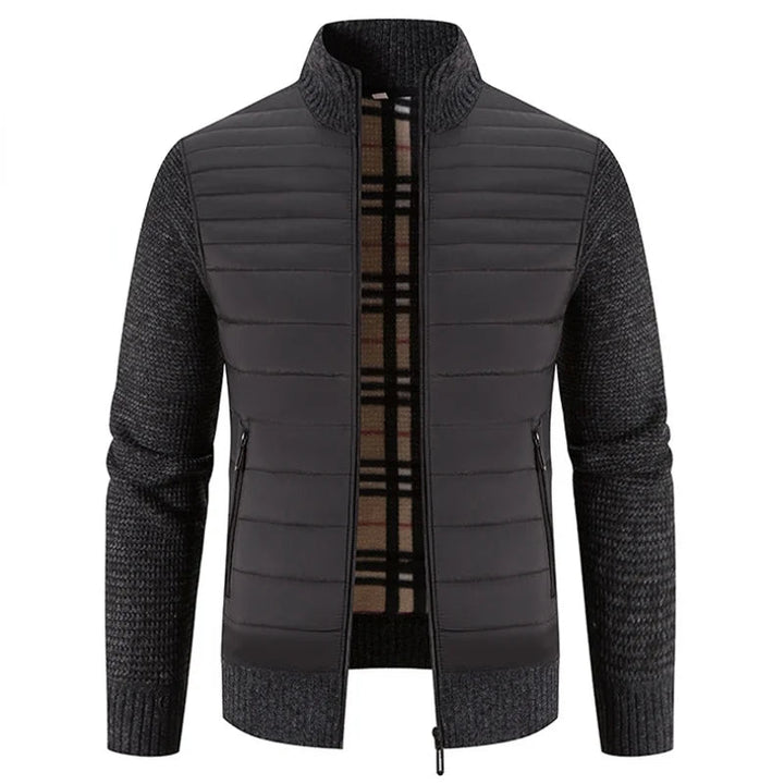 Mænds moderne fleecejakke, varm fleeceforing, stilfuldt design, elastiske ribmanchetter, detaljer