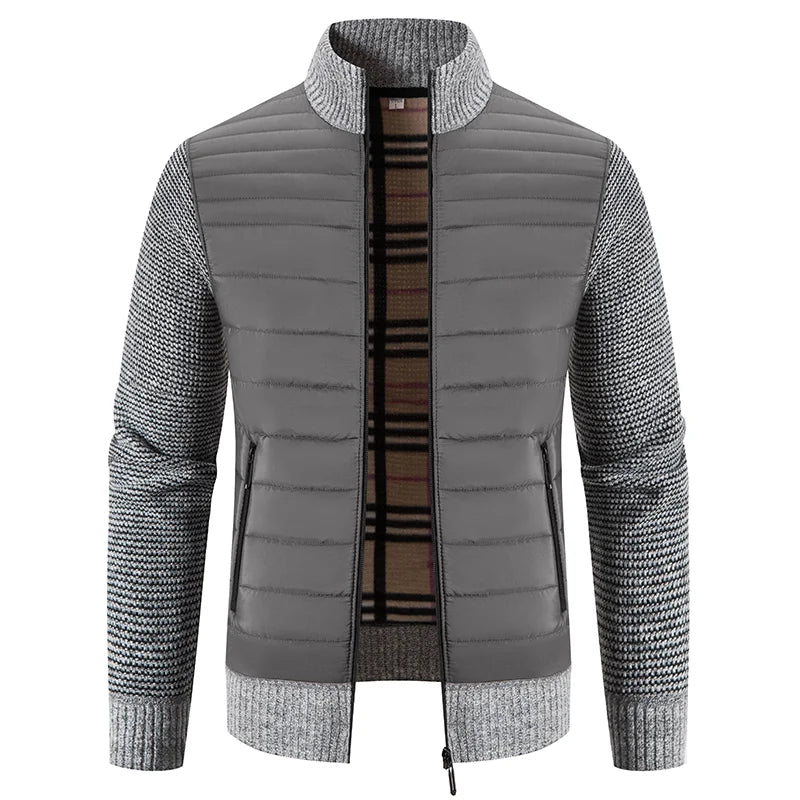 Mænds moderne fleecejakke, varm fleeceforing, stilfuldt design, elastiske ribmanchetter, detaljer