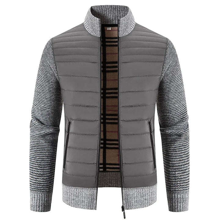 Mænds moderne fleecejakke, varm fleeceforing, stilfuldt design, elastiske ribmanchetter, detaljer