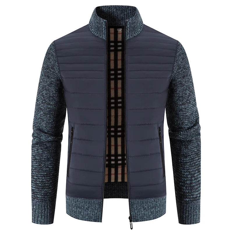 Mænds moderne fleecejakke, varm fleeceforing, stilfuldt design, elastiske ribmanchetter, detaljer