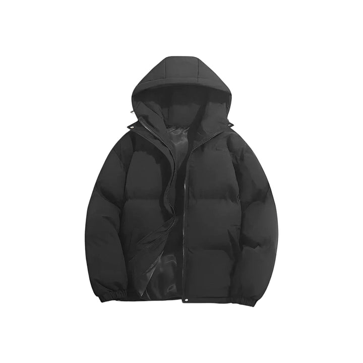 Herre moderne puffer parka, vandafvisende materiale, grå farve, stilfuldt snit, vinter mode overtøj.