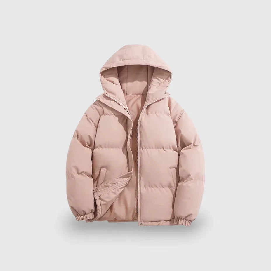 Herre moderne puffer parka, vandafvisende materiale, grå farve, stilfuldt snit, vinter mode overtøj.