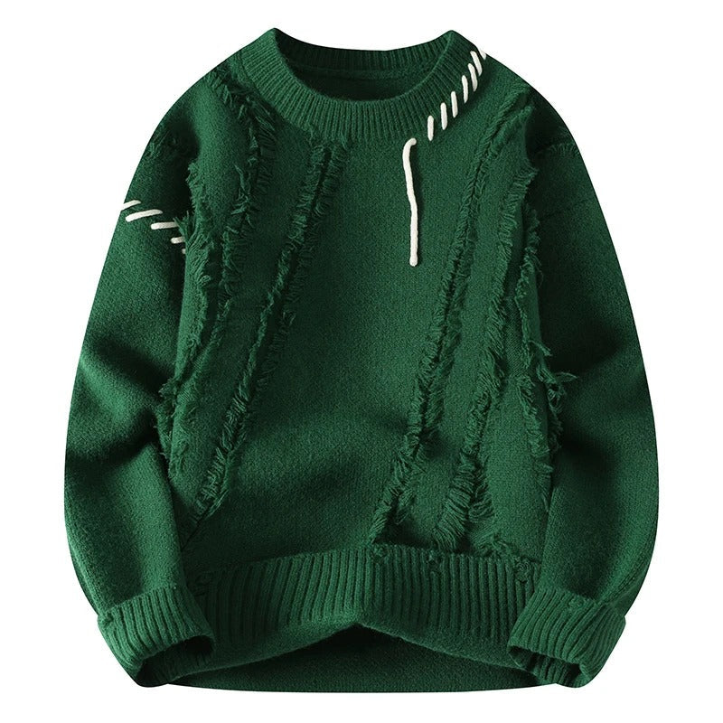 "Miesten moderni villapaita, eleganteilla yksityiskohdilla, kuvattuna edestä. Tyylikäs ja ajaton design."