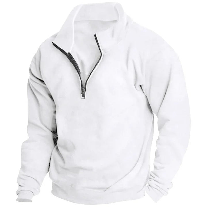 "Miesten monikäyttöinen half-zip huppari, neutraali väri, pystykaulus, kevyt ja hengittävä materiaali, tyylikäs ja rento ilme