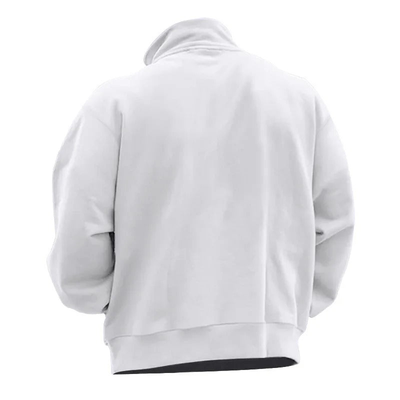 "Miesten monikäyttöinen half-zip huppari, neutraali väri, pystykaulus, kevyt ja hengittävä materiaali, tyylikäs ja rento ilme